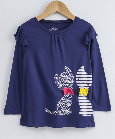 Ventra Girls Cat Patch Detailed Top