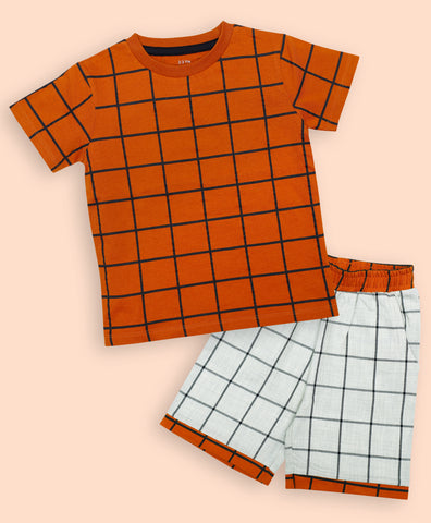 Ventra Checky Orange Shorts Set