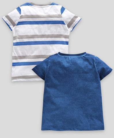 Ventra Jacquard Striped& Oil dyed T-shirt Combo (2 Pcs)